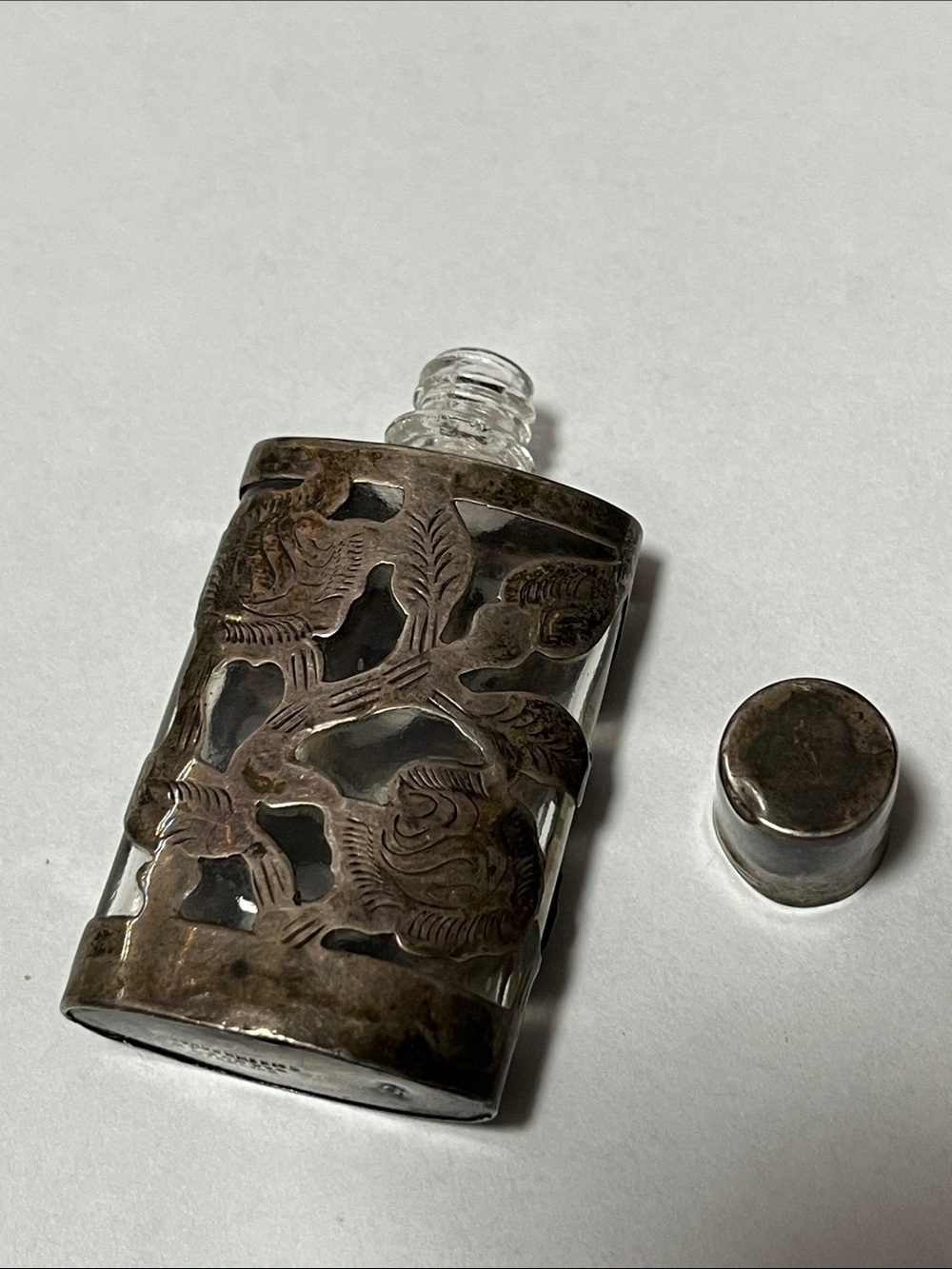 Antique Art Nouveau Sterling & Glass Vial - Picture 2 of 12